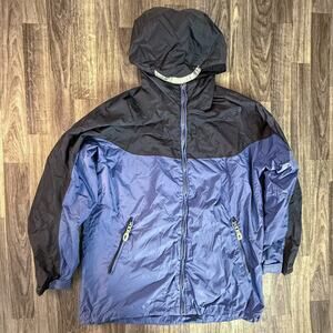 REI Junior XL (16-18) Hooded Nylon Windbreaker Jacket Blue/Black Outdoor Shell